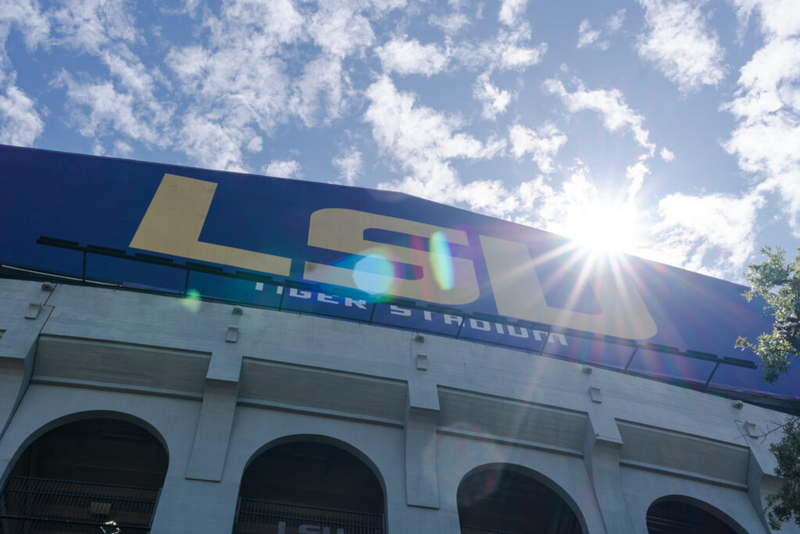 Clouds pass over Tiger Stadium on March 20, 2023, on Louisiana State University’s campus in Baton Rouge, La. (Matthew Perschall for Louisiana Illuminator)