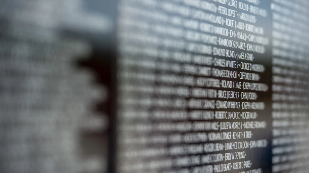 Photo by Laura Bilson | Many names can be seen on The Moving Wall Vietnam Veterans Memorial in the St. Albans Shopping Center in St. Albans, Thursday, June 25, 2026.