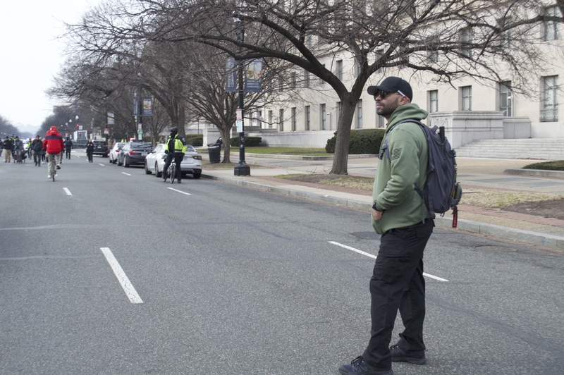 Former national Proud Boys leader Enrique Tarrio looked on as far-right activists celebrating the Jan. 6 Capitol attack marched down Constitution Avenue on Tuesday, Jan. 6, 2026. Tarrio was sentenced to 22 years in prison on sedition charges related to the attack, but President Donald Trump commuted his sentence. (Photo by Ashley Murray/States Newsroom)