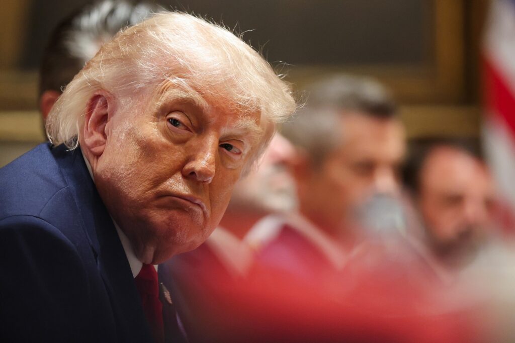 President Donald Trump looks on during a Cabinet meeting in the Cabinet Room of the White House on May 27, 2026 in Washington, D.C. (Photo by Win McNamee/Getty Images)