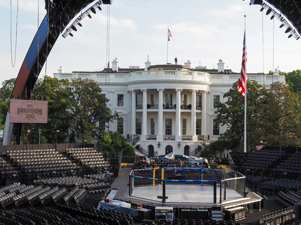 An Ultimate Fighting Championship ring on the White House South Lawn on Thursday, June 11, 2026. (Photo by Ashley Murray/States Newsroom)