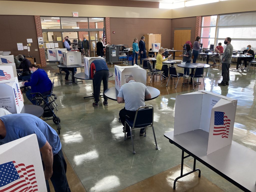 Voters cast ballots at the Northwest Community Center in Des Moines, Iowa, on Nov. 3, 2020. (Photo by Jim Obradovich for Iowa Capital Dispatch)