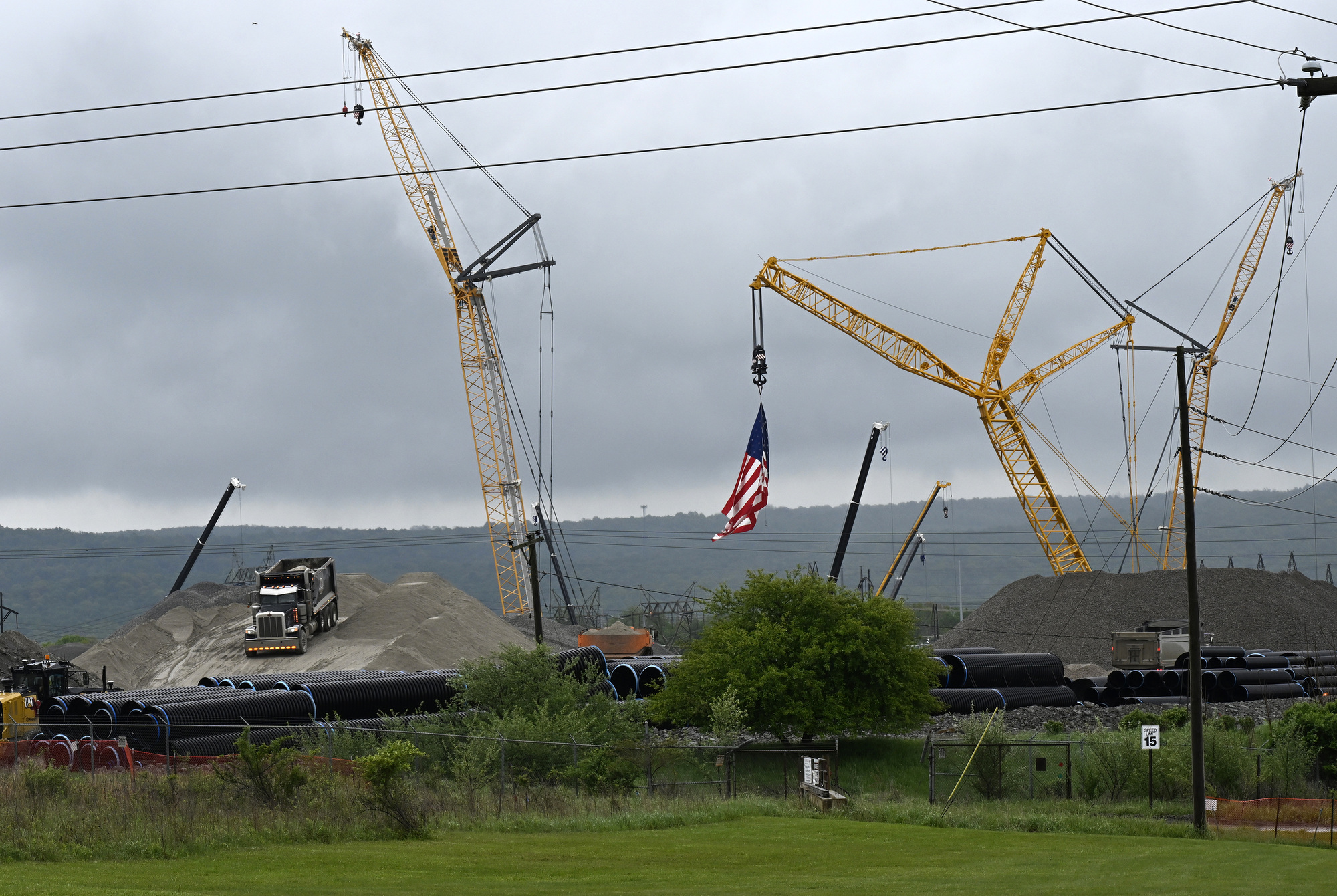 Construction continues for a data center being built at the former Homer City Generating Station in Center Township, Indiana County May 14, 2026. Previously, the largest coal-burning power plant in Pennsylvania, the plant is being transformed into a natural gas-powered data center campus. (Photo by John Beale for the Pennsylvania Capital-Star)