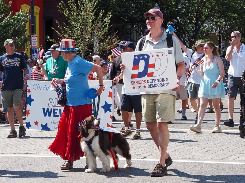 Members of Washington, D.C.-based advocacy group Seniors Defending Democracy marched in the Capitol Hill Fourth of July Parade on Saturday, July 4, 2026. (Photo by Ashley Murray/States Newsroom)