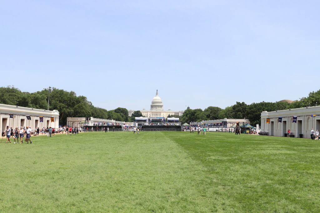 There were few crowds as attendees explored different exhibits at the Great American State Fair on the National Mall in Washington, D.C. on June 30, 2026. (Photo by Sam Gauntt/States Newsroom)